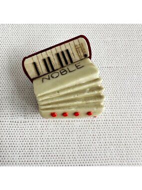 Noble Accordion Figural Brooch Pin, Made in Italy, 1940s Celluloid Music Jewelry